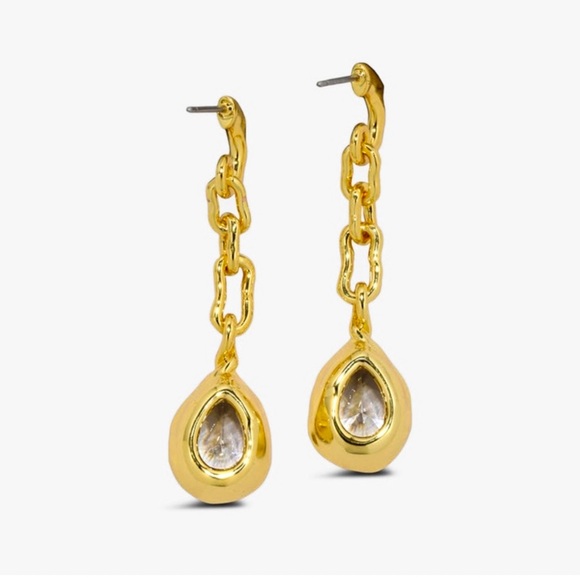 Alexis Bittar Asterales Gold Link Pear Drop Earrings - Picture 2 of 6